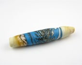 Glass lampwork bead/ Etched ivory and turquoise