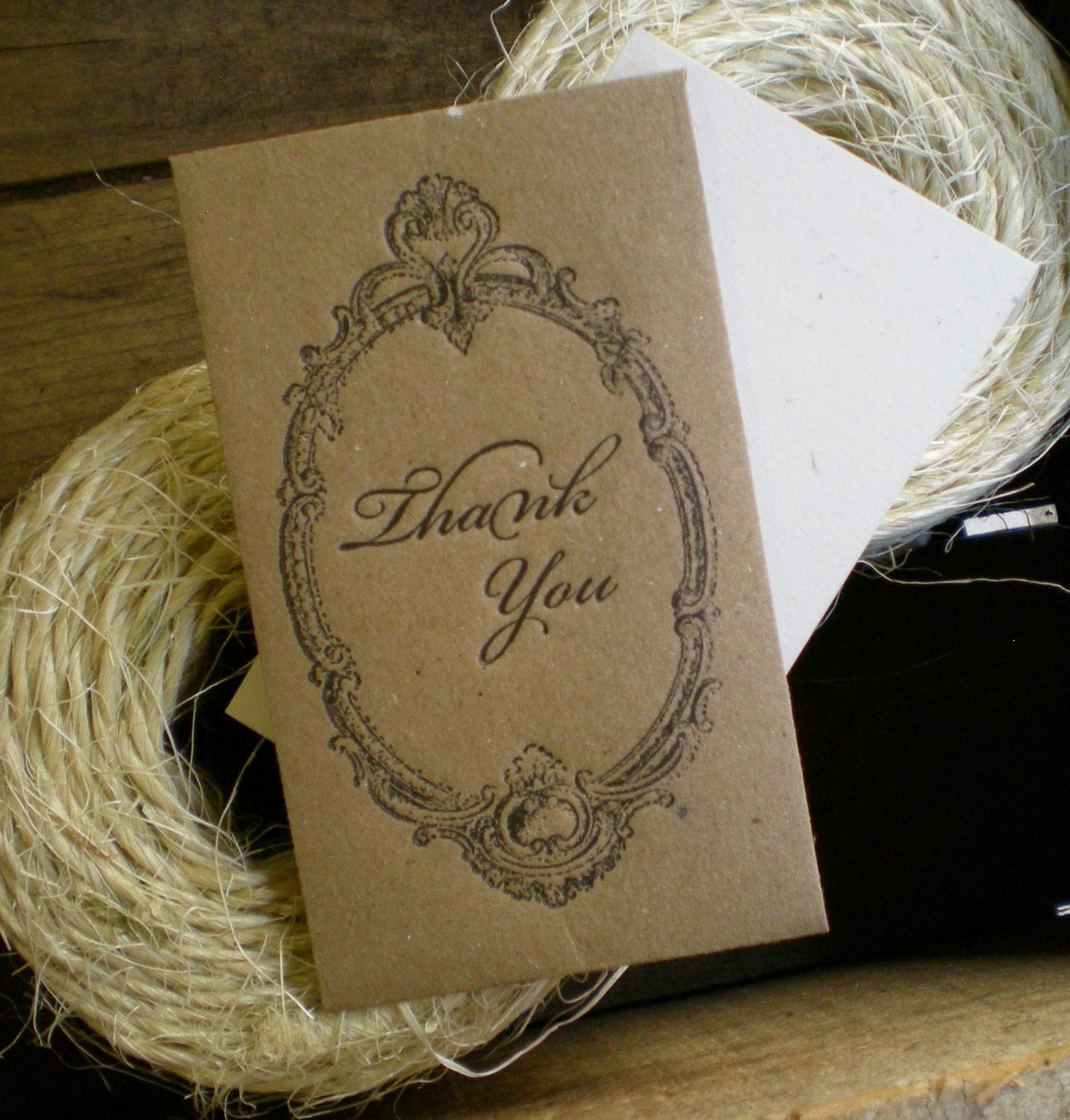 Mini Thank You Note Envelope Letterpress - 4 Black on Kraft