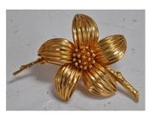 Vintage Textured Gold Tone Dogwood Flower Floral Pin Brooch