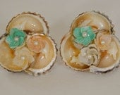 1960s Summery Sea Shell and Seed Pearl Vintage Screw Back Earrings