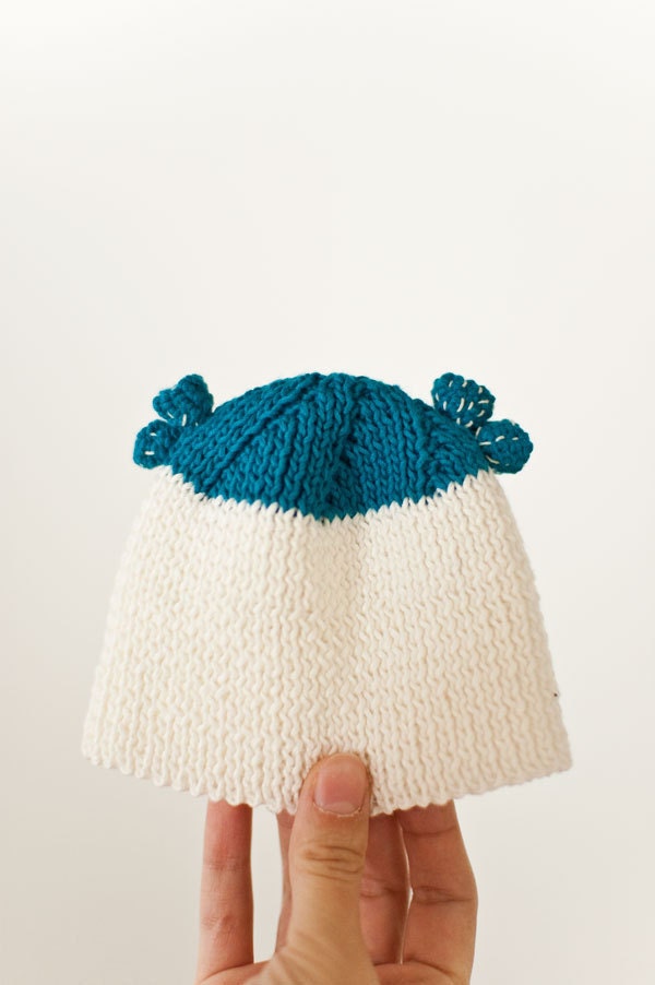 Modern Cotton Baby Boy Hat for Spring and Summer - Natural White and Sea Blue - Made to order - OOAK - My Dear Deer