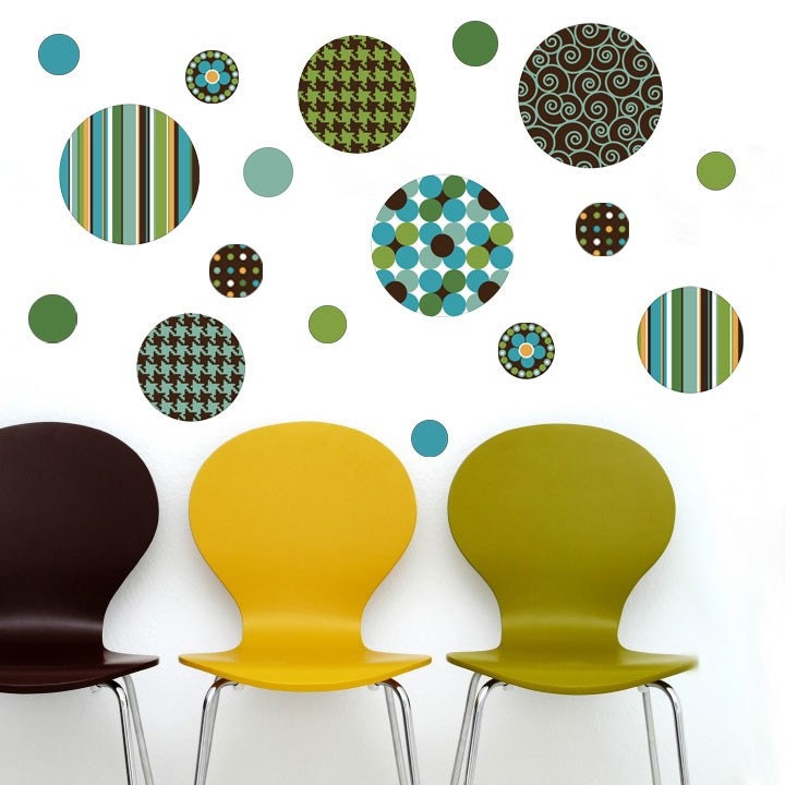 Delightful Dots Wall Decals Teal Lime Green Aqua & Brown (Repositionable)