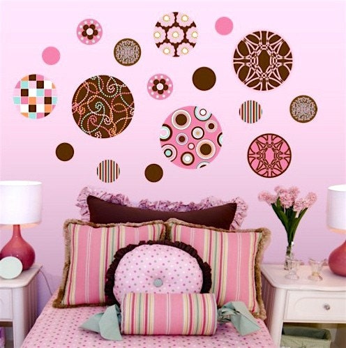Delightful Dots Pink Brown Wall Decals (Repositionable)
