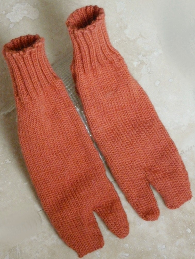 Orange Wool Hand Knit Tabi Socks - Large