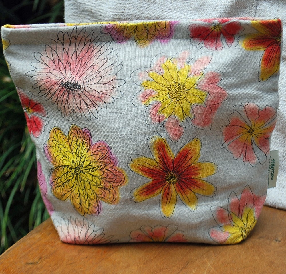 Organic Linen Sandwich/Storage Bag---Flower Toss