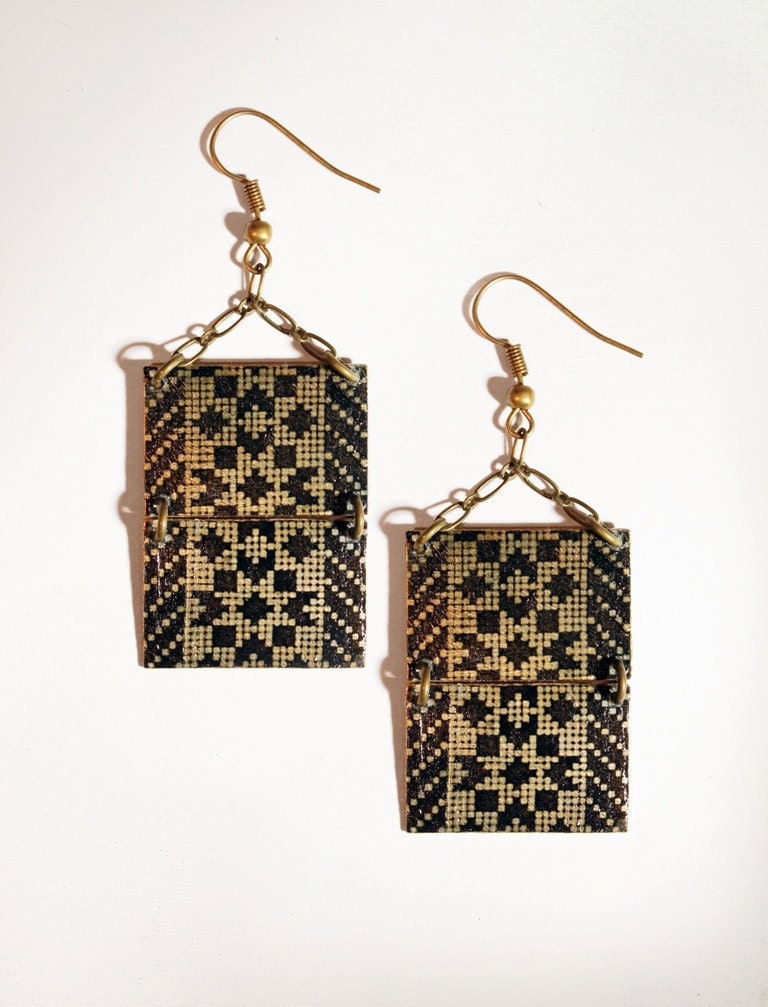 Fair Isle Geo Brass Drop Earrings