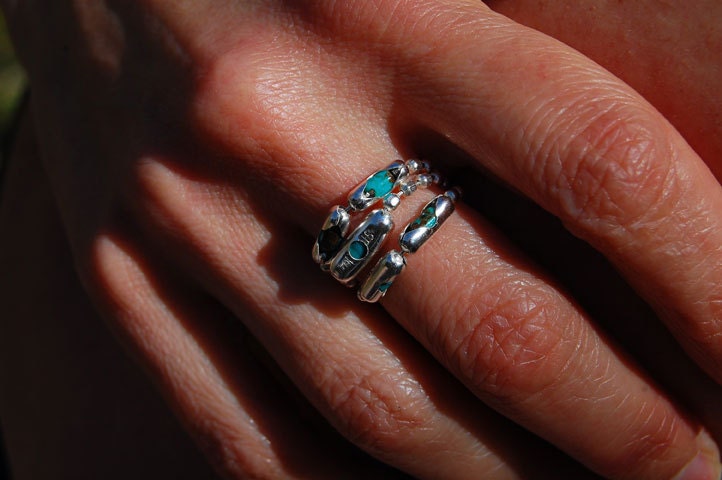 Turquoise Trio, Womens Rings, Sterling Silver ,Turquoise Semi-Precious Stones, Customize, Women's Rings