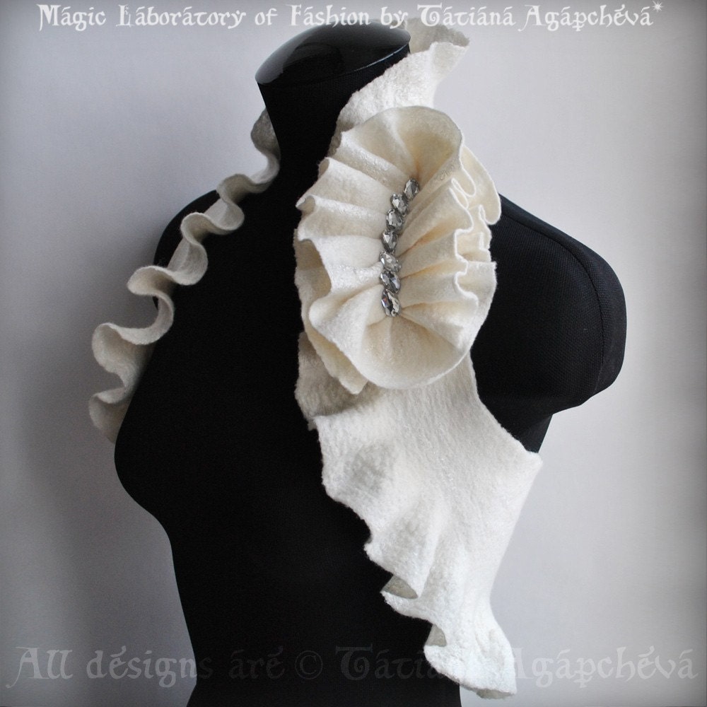 Vest, Bolero, Wrap Bridal Ivory Merino Wool Felted, rhinestones, GRACIOSo ,US Size6/UKSize10 FREE SHIPPING Concept Eco Spring 2012 TianaCHE