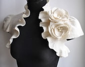 Bolero, Shrug, Wedding, Ivory,  Flower Roses Corsage, Brooch, Cap Sleeves,  /Princess of Light/