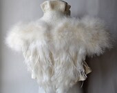 Wings Shrug Bolero, Wedding SWAN LAKE Bridal Ivory Felted Merino and Silk, Roses Corsage / Brooch, Marabou Sleeves, US 6