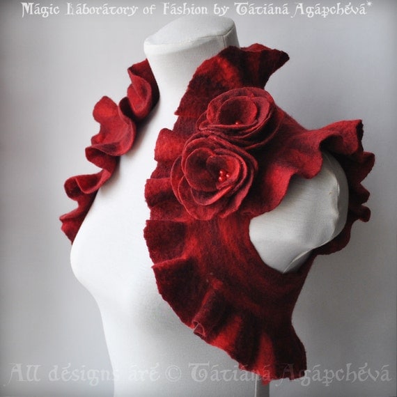 Bolero Shrug Jacket MultiColor Red Bridal Felted, Roses Corsage US Size 6/UK Size10 Valentines X mas