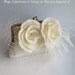 Clutch, Purse, Bag, Wedding Merino/ Silk, Ivory, Two Flowers Ostrich Feathers Veil and Tulle
