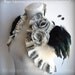 Shrug Bolero Felted Wedding Black White /SOLDIER of LOVE/ Bridal Merino/ Silk, Ivory, Flower Roses Brooch, Feathers Sleeves, US 6