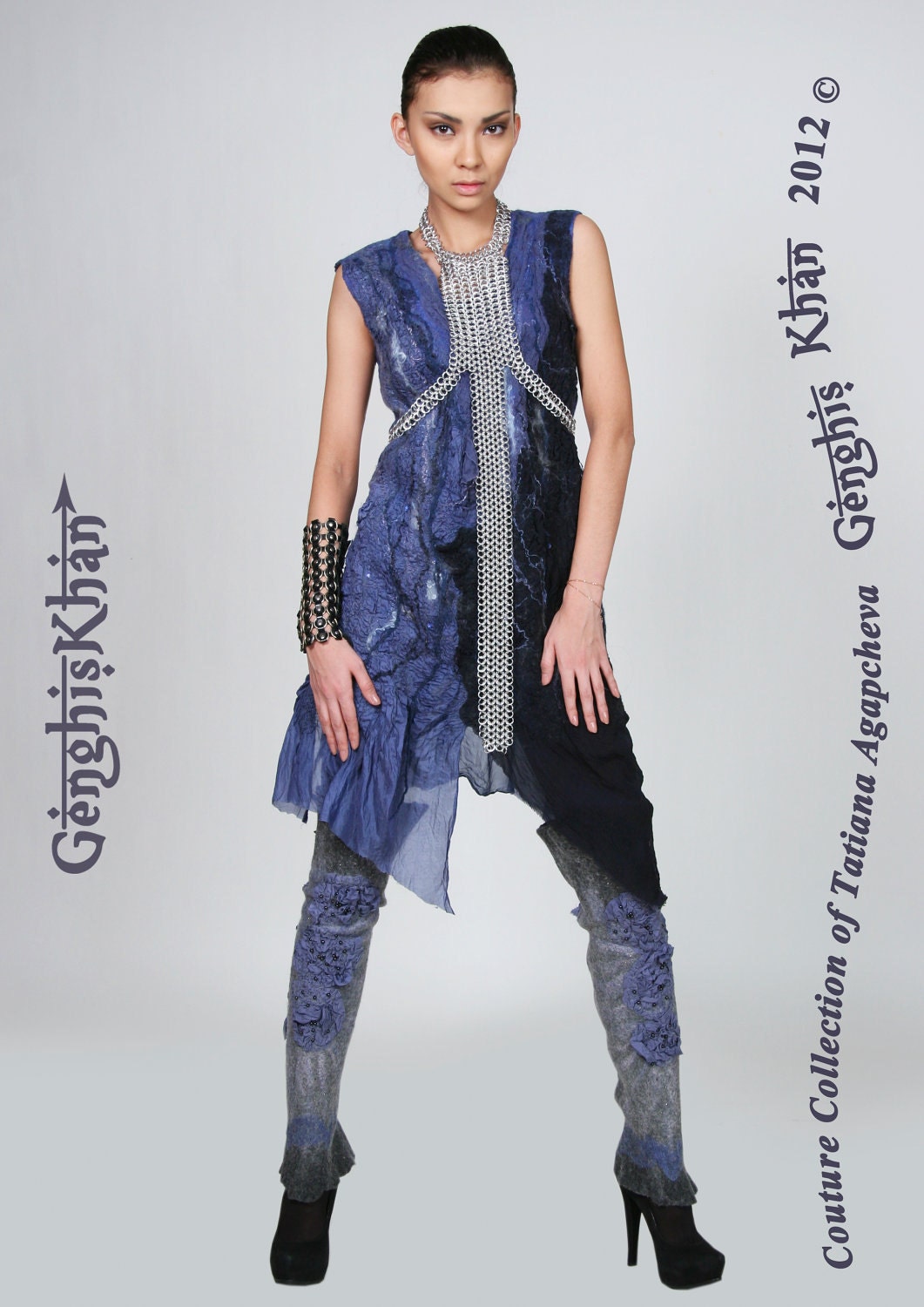 DRESS, CYBER MONDAY, Nuno Felted, Silk Chiffon, Habotai, Runway, Genghis Khan Collection 2012