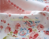 Shabby Chic Rose Bouquet Lace Floral Check Patchwork -Cotton Fabric (1/2 Yard)