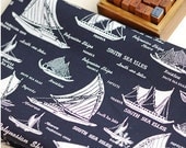 Nautical Marine, White Sailing Boats On Deep Navy Blue - Japanese Light Canvas Fabric(1/2 Yard) - stefaniexu