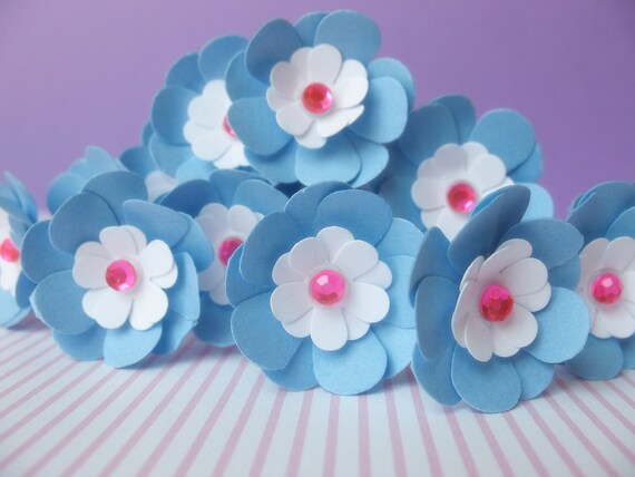 5 Tinsy Blue Paper Flowers Il_570xn