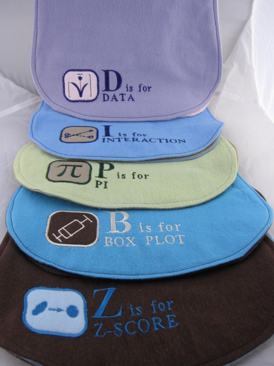 Set of 5 ABC's of Statistics Burp Cloths - Made to Order