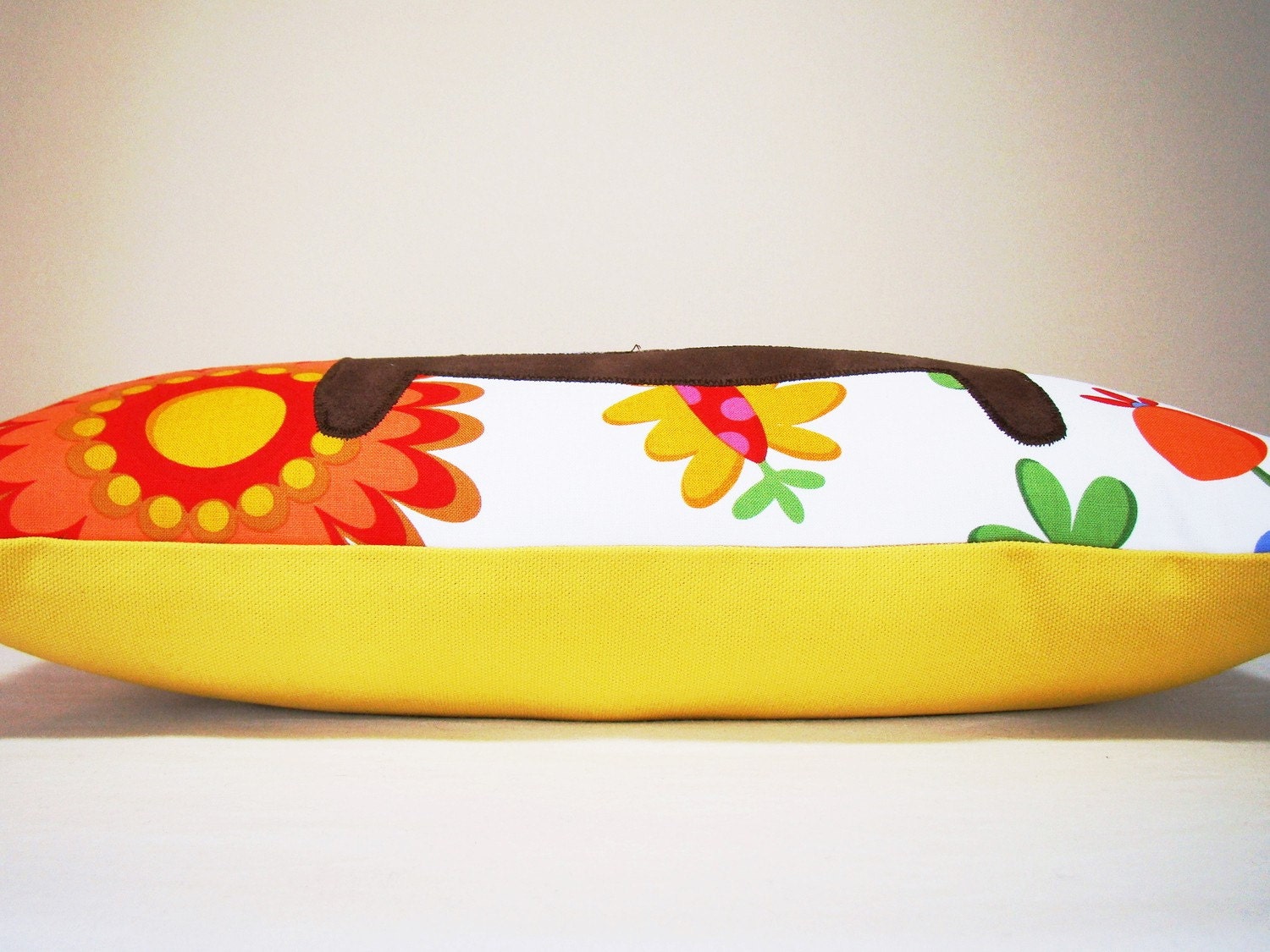 Doxie in the Vibrant Garden Decorative Rectangular Dachshund Pillow Featuring Designer Cotton Fabric in Warm Tones READY TO SHIP