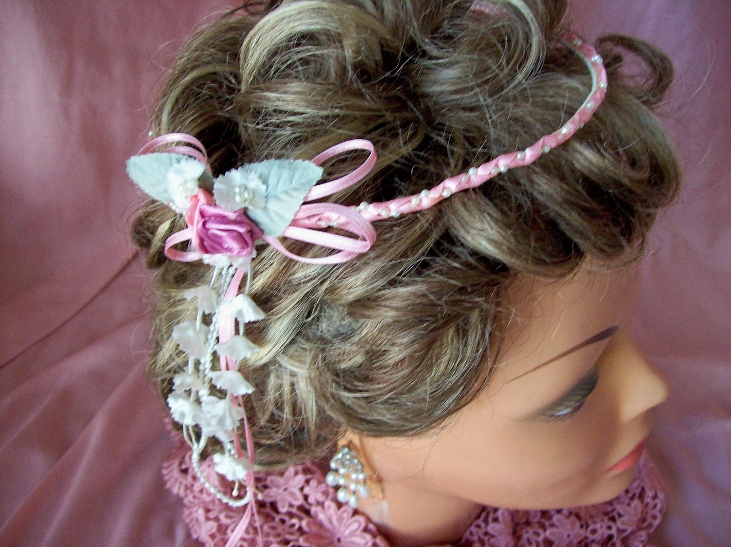 pink satin flowergirl headband