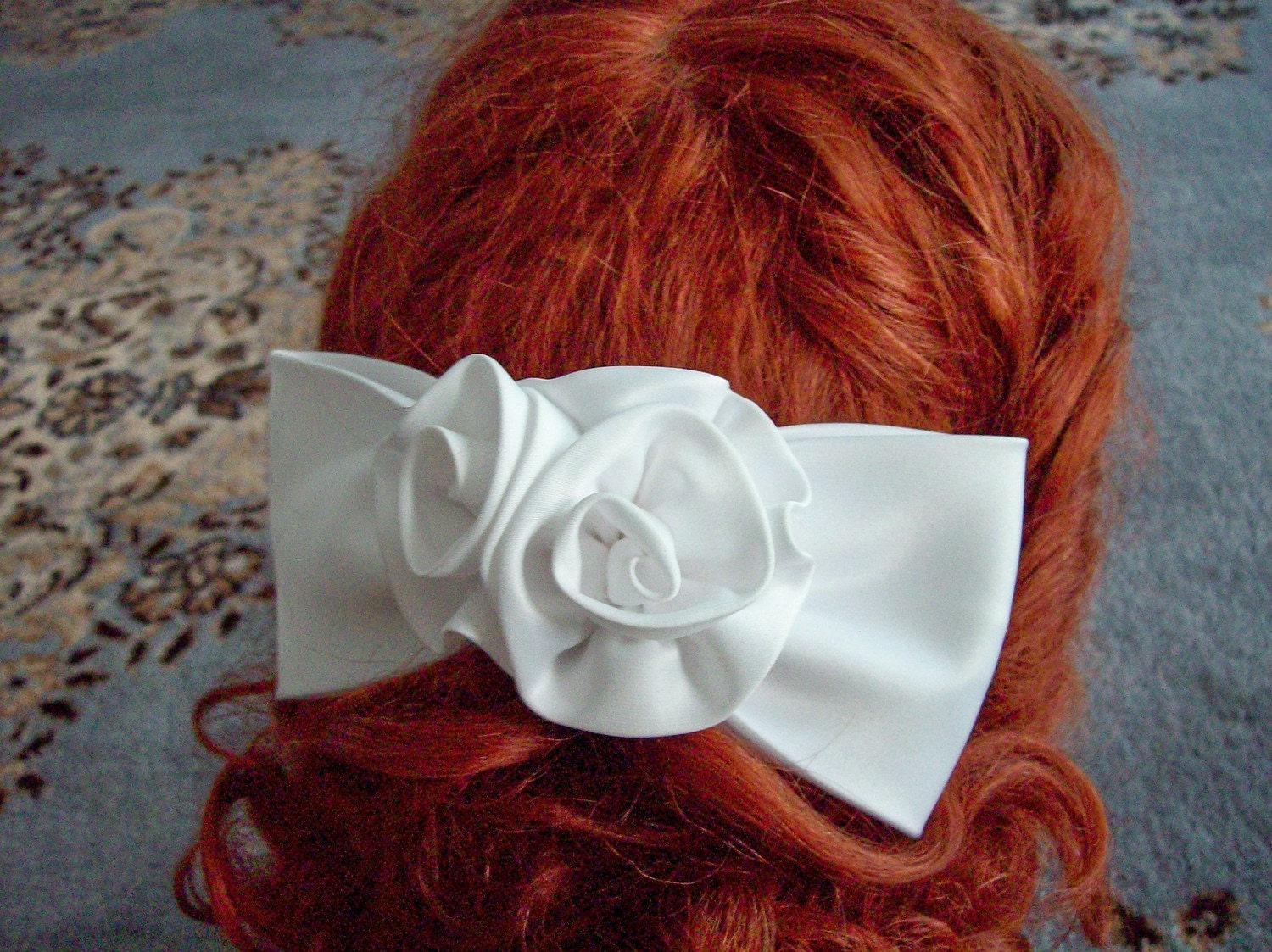White matte satin hair bow