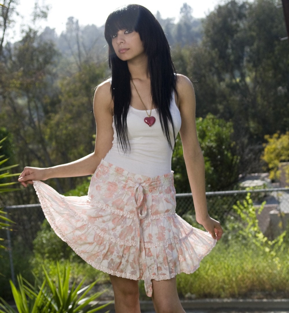 Vintage 80s Pastel Floral Ruffle Mini Skirt- SALE