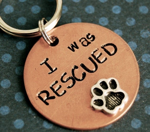 Custom Pet id tag / I WAS RESCUED  - id info on the back