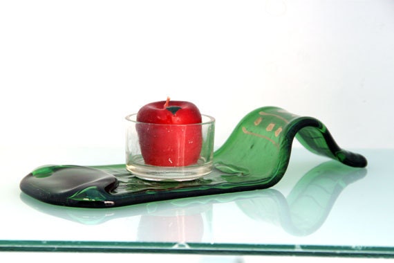 Fused Glass Spoon Rest, Melted recycled  Beer  Bottle