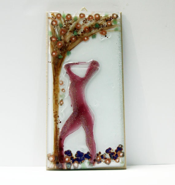 Hand Painted fused glass, Eve and the apple tree