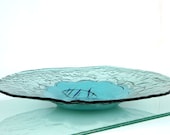 Fused Art Glass dish ,  blue  Green Sea