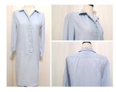SALE 1960s Shirt Dress/ Shift Dress / Sheath Cocktail Dress / Crochet Details / Pale Blue