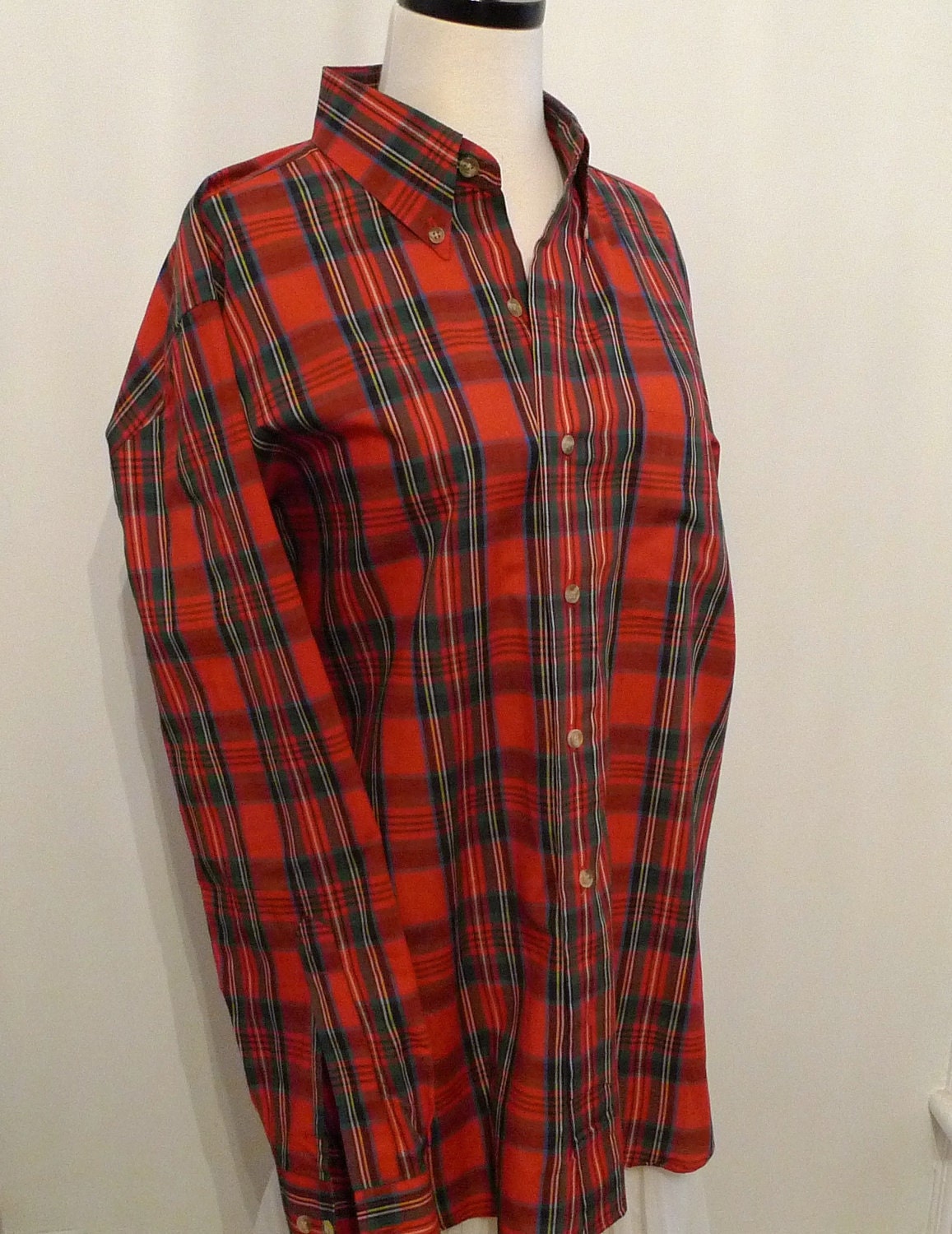 SALE Classic Crisp Tartan Plaid Long Sleeved Oxford Shirt, London Fog Nor' Easter Menswear Top
