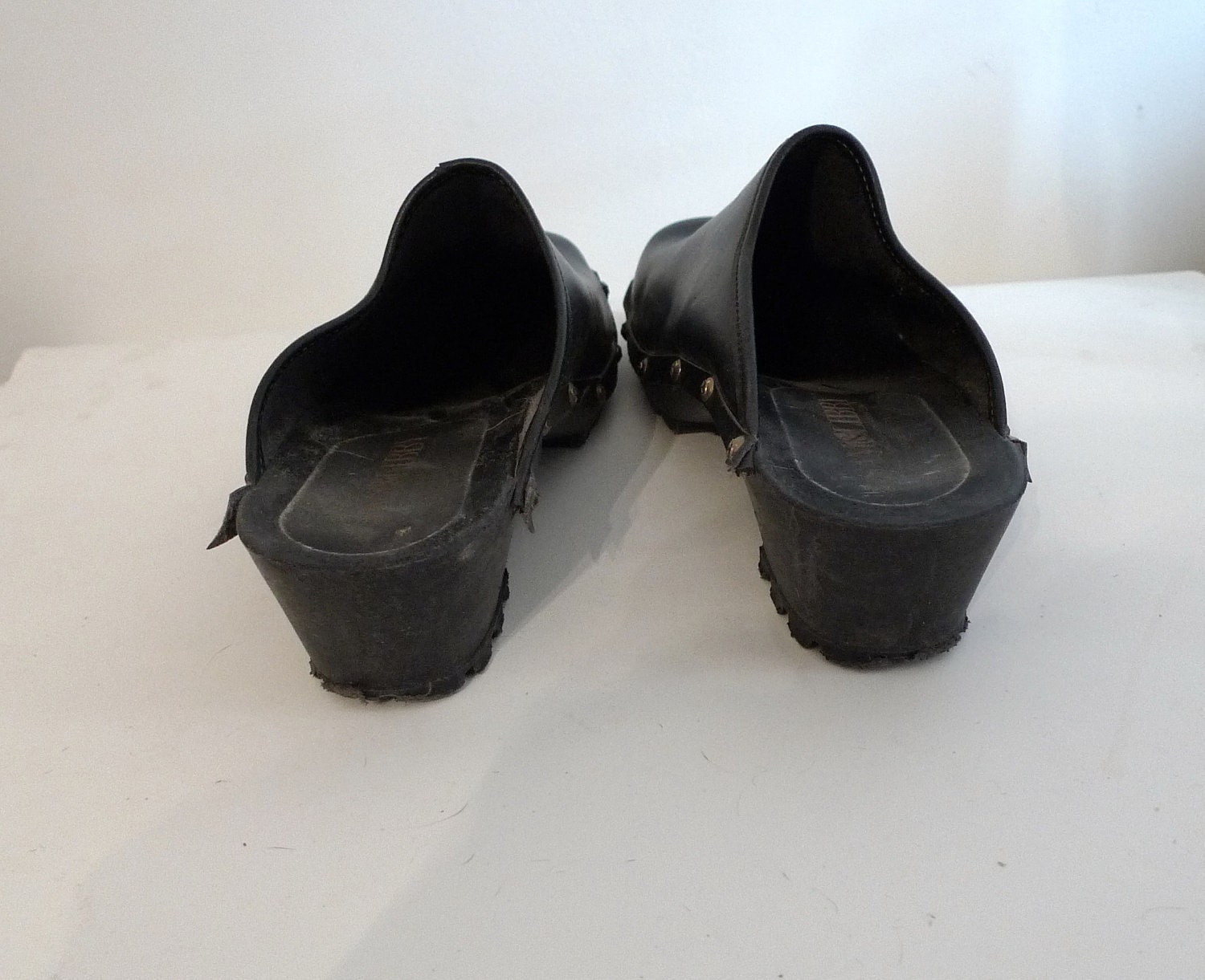 Studded Black Clogs / Leather /Slight Platform Sole Shoes / US W Sz. 8 / Other Sizes May Apply / Slides/ Sandals