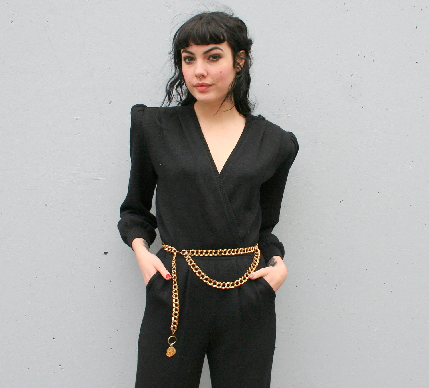 1980s ST JOHN JUMPSUIT / Chic Black Santana Knit Onesie, xs-s