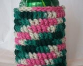 Crocheted 12 oz Can Cozy Beer Holder - Pink/Green/Cream