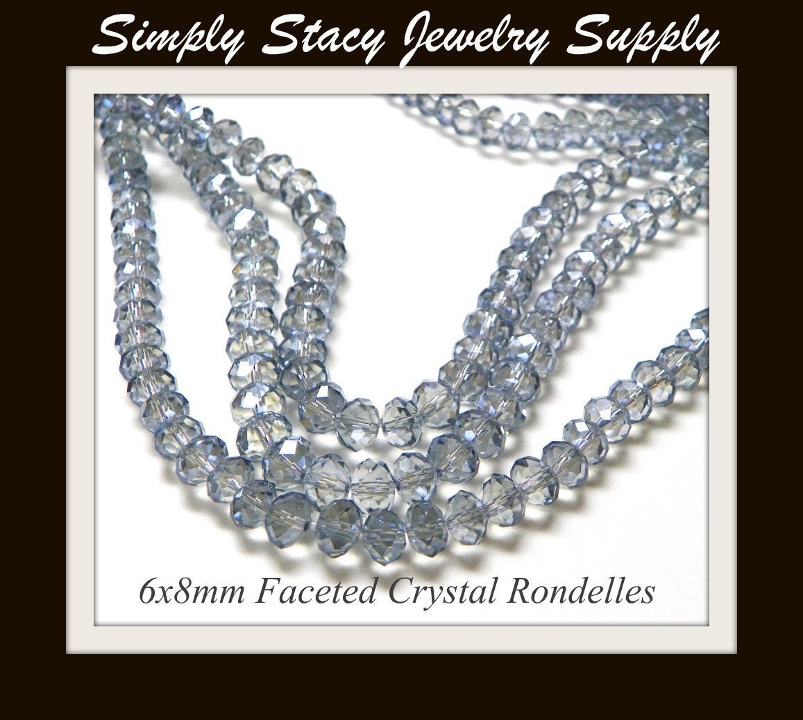 Smoky Gray Blue Multi-Faceted Crystal Rondelles - 6x8mm - 25 pieces
