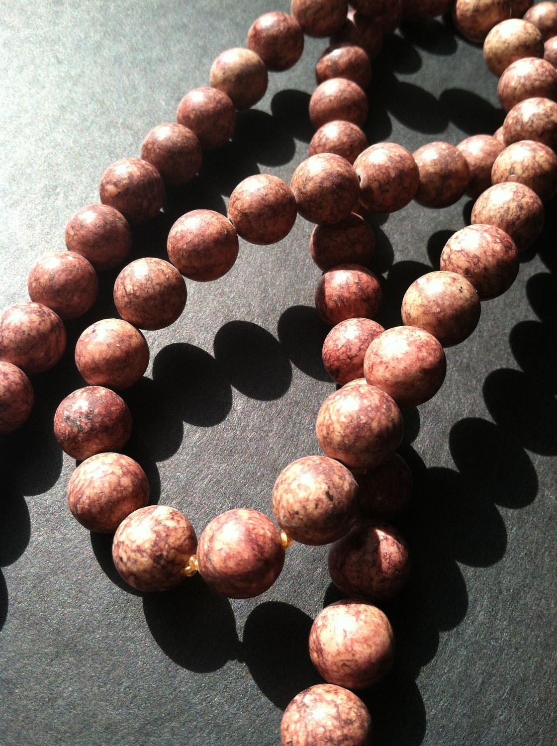 Soft Pink Marbled Brick, Beaded Necklace