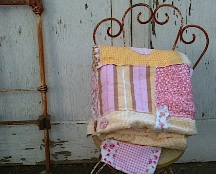 Custom Made to order patchwork twin little girl pastel gingham lace quilt folk art handmade