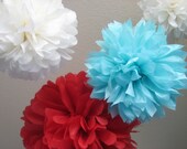 10 Tissue Paper Pom Poms Decoration Party DIY Kit - Birthday Flowers - Patriotic - 4th of July BBQ Il_170x135