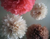 Girl Baby Shower - 10 Tissue Pom Kit - Coral Pink and Soft Cinnamon Brown - Cake Table Il_170x135