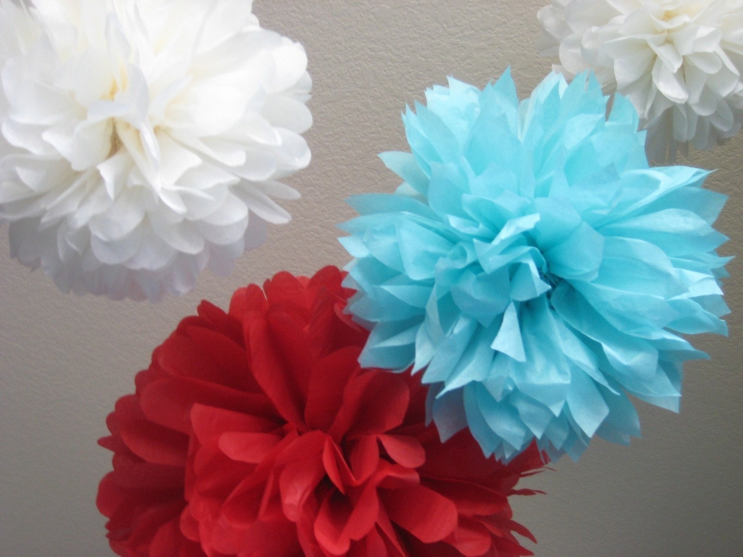 10 Tissue Paper Pom Poms Decoration Party DIY Kit - Birthday Flowers - Patriotic - 4th of July BBQ Il_570xn