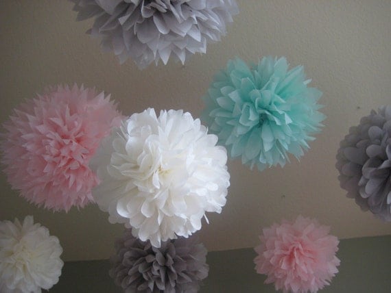 10 Tissue Paper Pom Poms - mixed sizes - Decoration Holiday Party DIY Kit - Custom Chose Your Colors Il_570xn