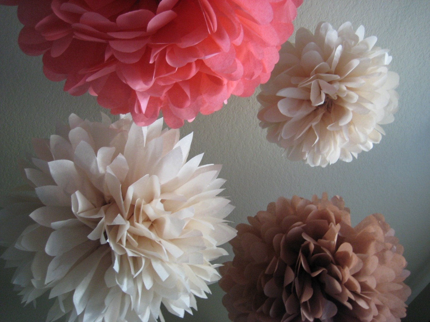 Girl Baby Shower - 10 Tissue Pom Kit - Coral Pink and Soft Cinnamon Brown - Cake Table Il_570xn