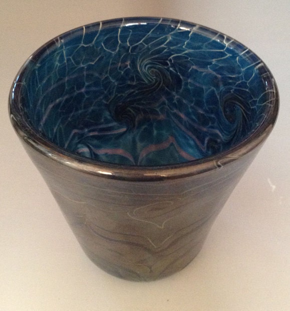 Handblown glass vase aqua home decor SALE