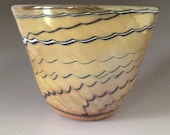 Blown Glass Small Golden Brown White and Navy Bowl  Art Decor