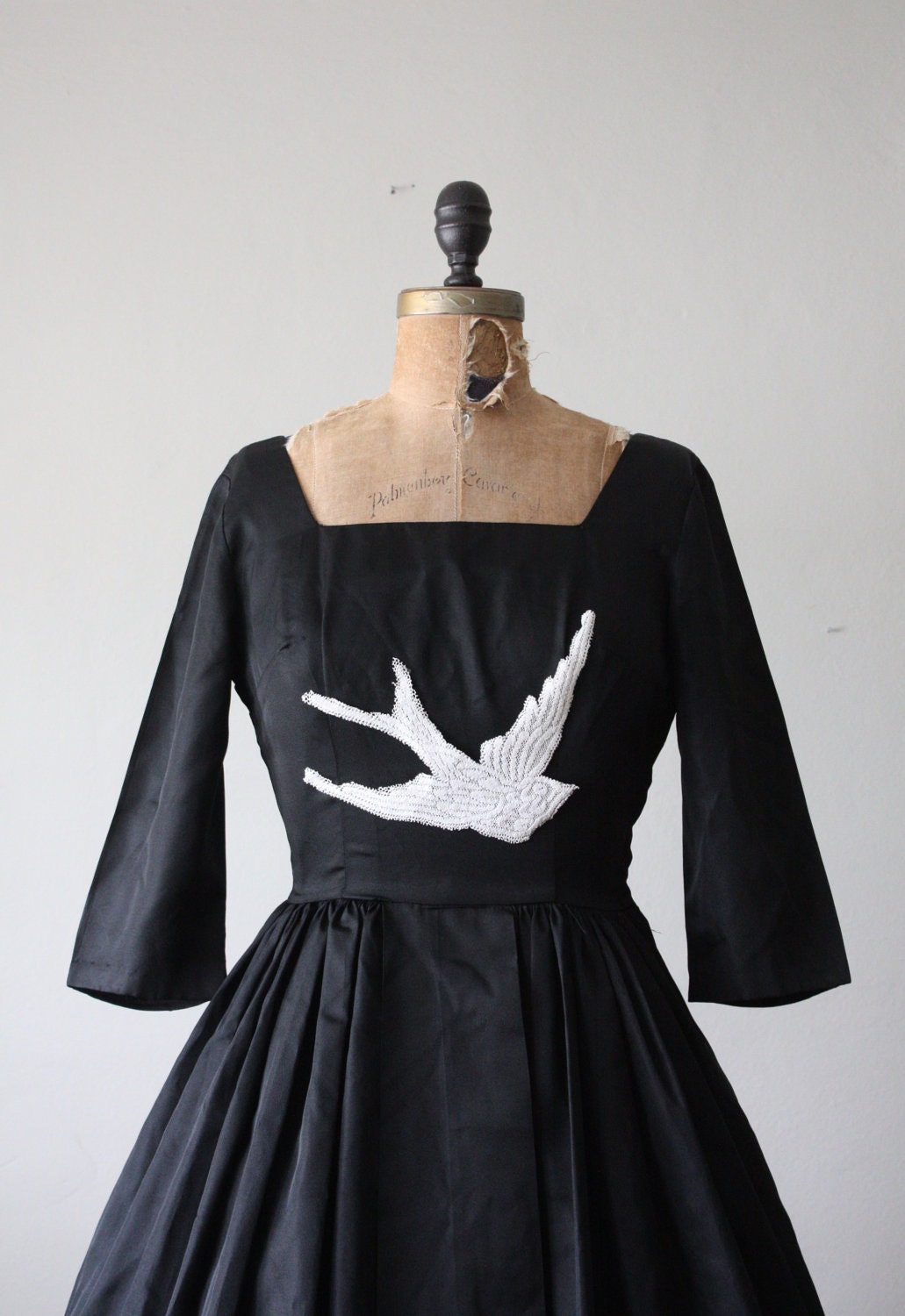 bird dress - 1950's black lace bird dress