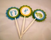 Baby Boy Turtle Themed Shower Cupcake Toppers Set of 12