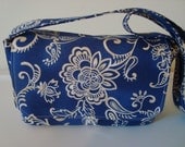 Super Size Fabric Coupon Organizer Box - Attaches to Your Shopping Cart- Royal Blue with White Flowers