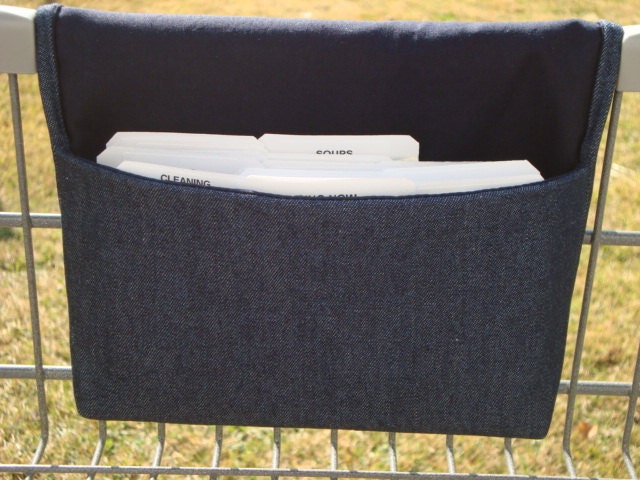 Fabric Coupon Organizer / Purse Orgnaizer / Budget Organizer Holder- Attaches to Your Shopping Cart - Blue Jean Denim Fabric