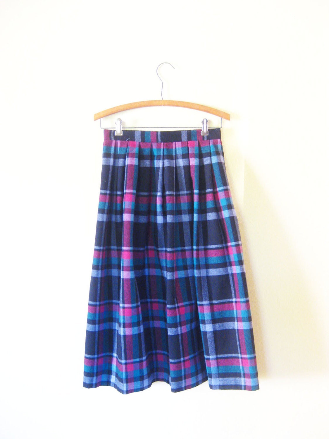 Vintage 1960s Skirt // 60s PLEATED Plaid // Mid Century Button Up Extra Small Xs S INDIE Hipster